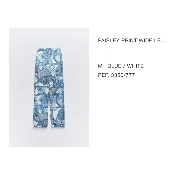 Zara high‎ Waisted Blue White Paisley Patch Look Wide Leg Trouser Pants Size M - Picture 11 of 16